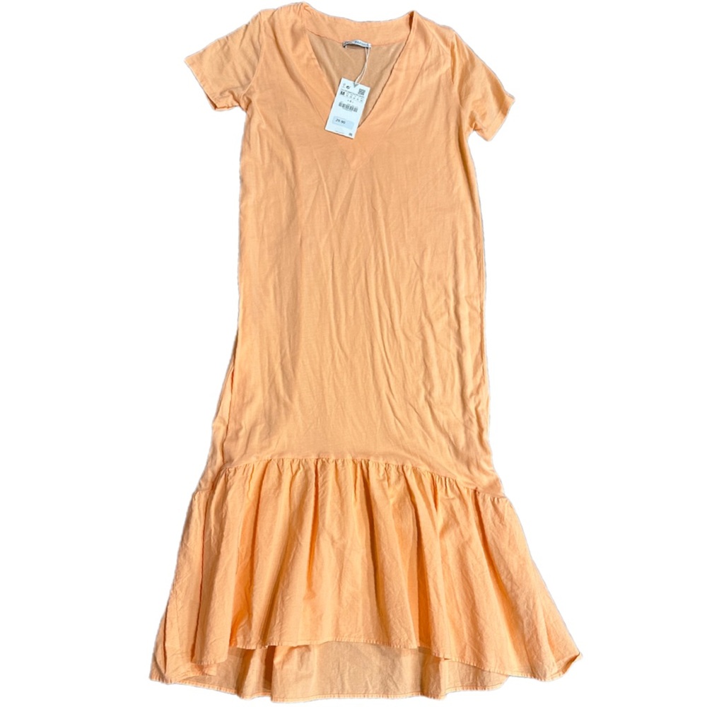 Zara Apricot V-Neck Dress